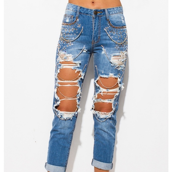 Distressed Embellished Jeans - Picture 4 of 6